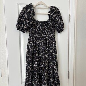 Abercrombie + Fitch Emerson Poplin Puff Sleeve Midi Dress - Size SP - Black EUC